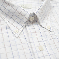 Blue and Tan Check Wrinkle-Free Stretch Cotton Dress Shirt with Button-Down Collar by Cooper & Stewart