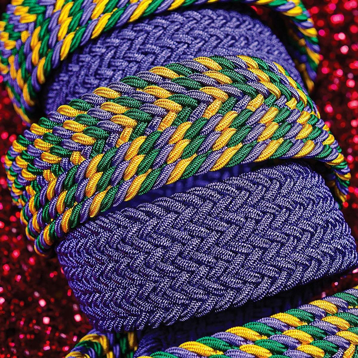 Italian Braided Stretch Rayon Casual Belt in Purple, Gold, and Green by Torino Leather