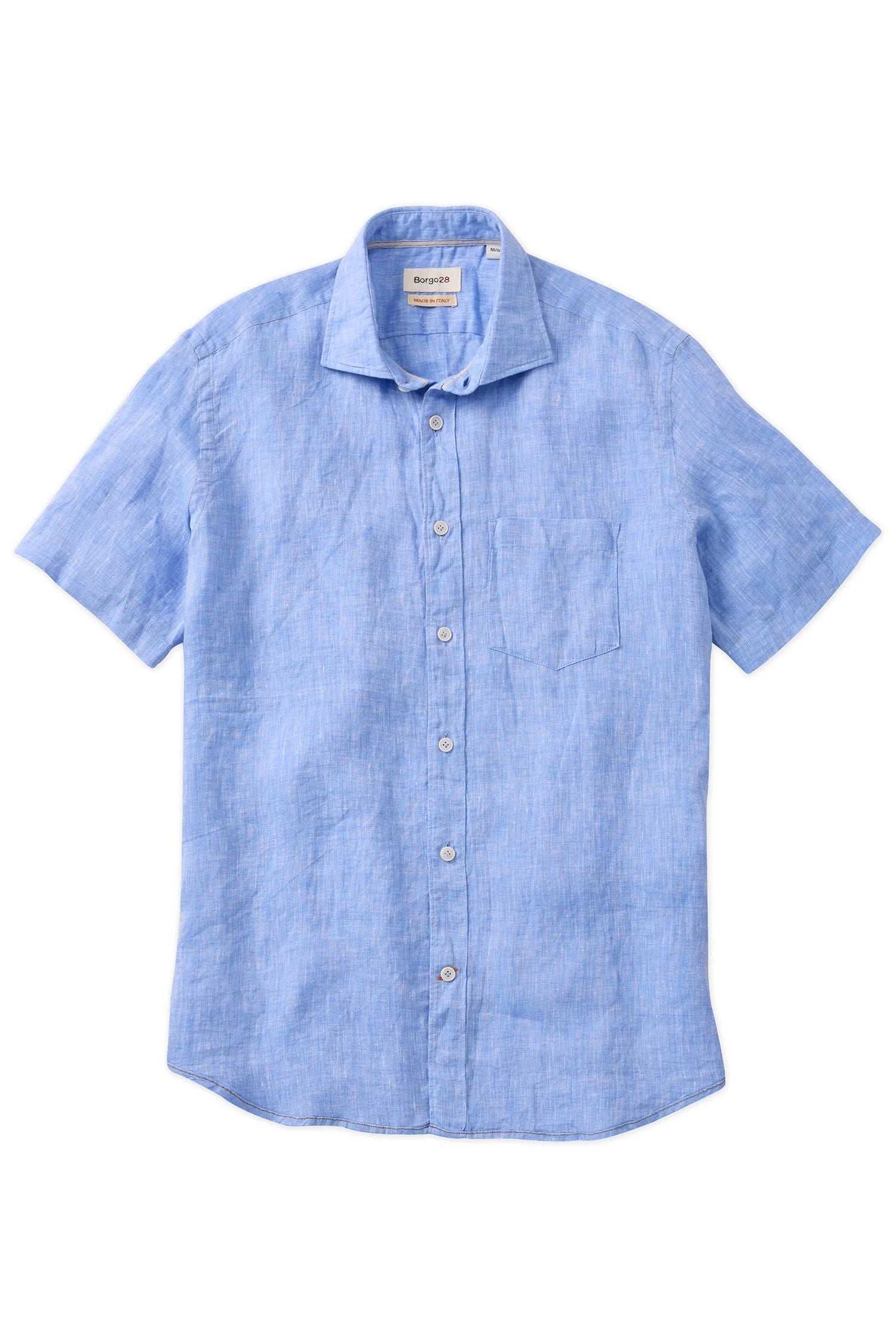 Italian Linen Short Sleeve Sport Shirt in Blue by Borgo28