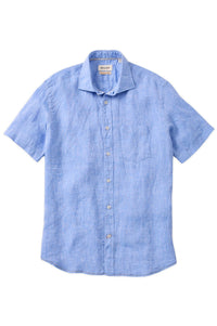 Italian Linen Short Sleeve Sport Shirt in Blue by Borgo28