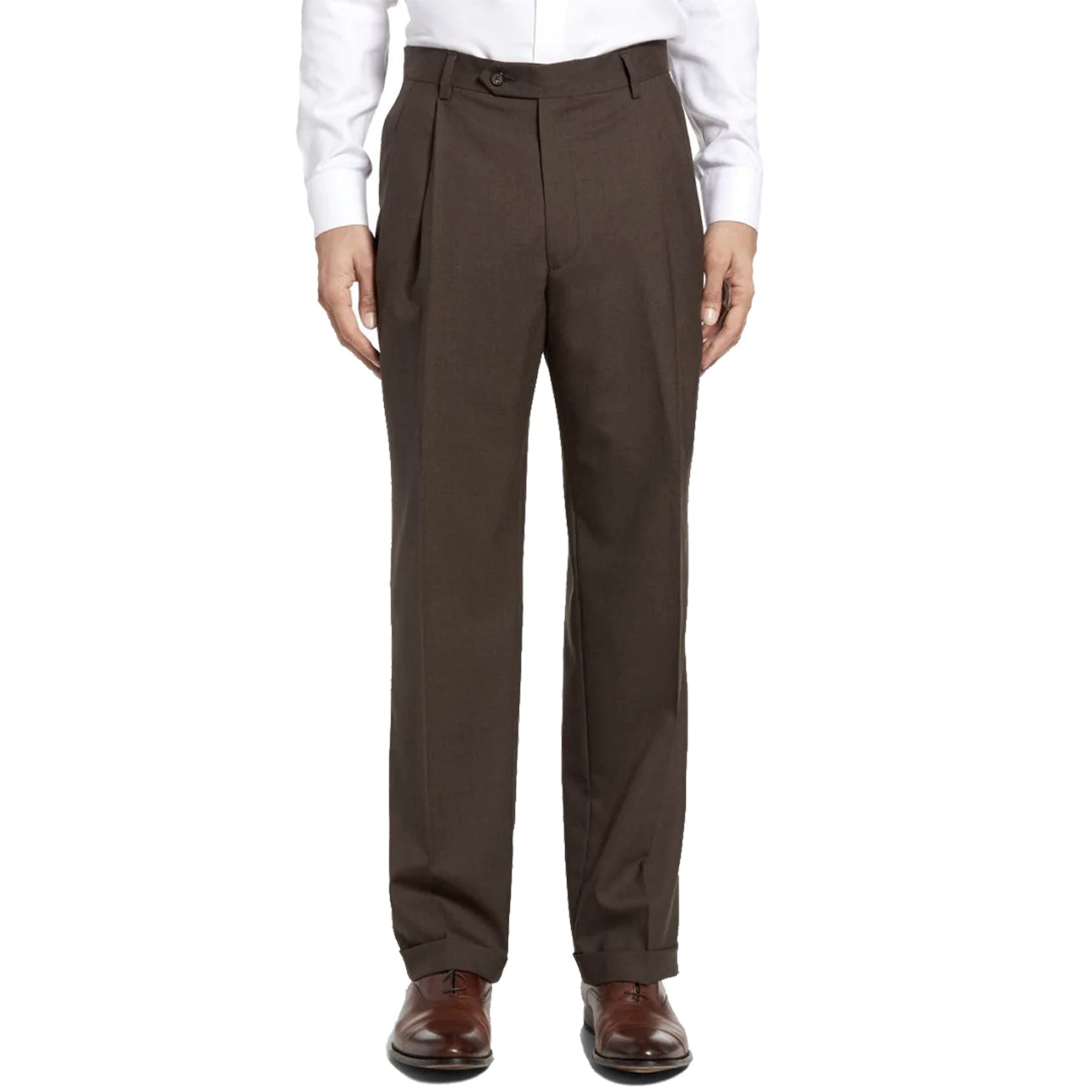 Worsted Wool Tropical Trouser in Brown (Windsor Double Reverse Pleat - Regular & Long Rise) by Berle