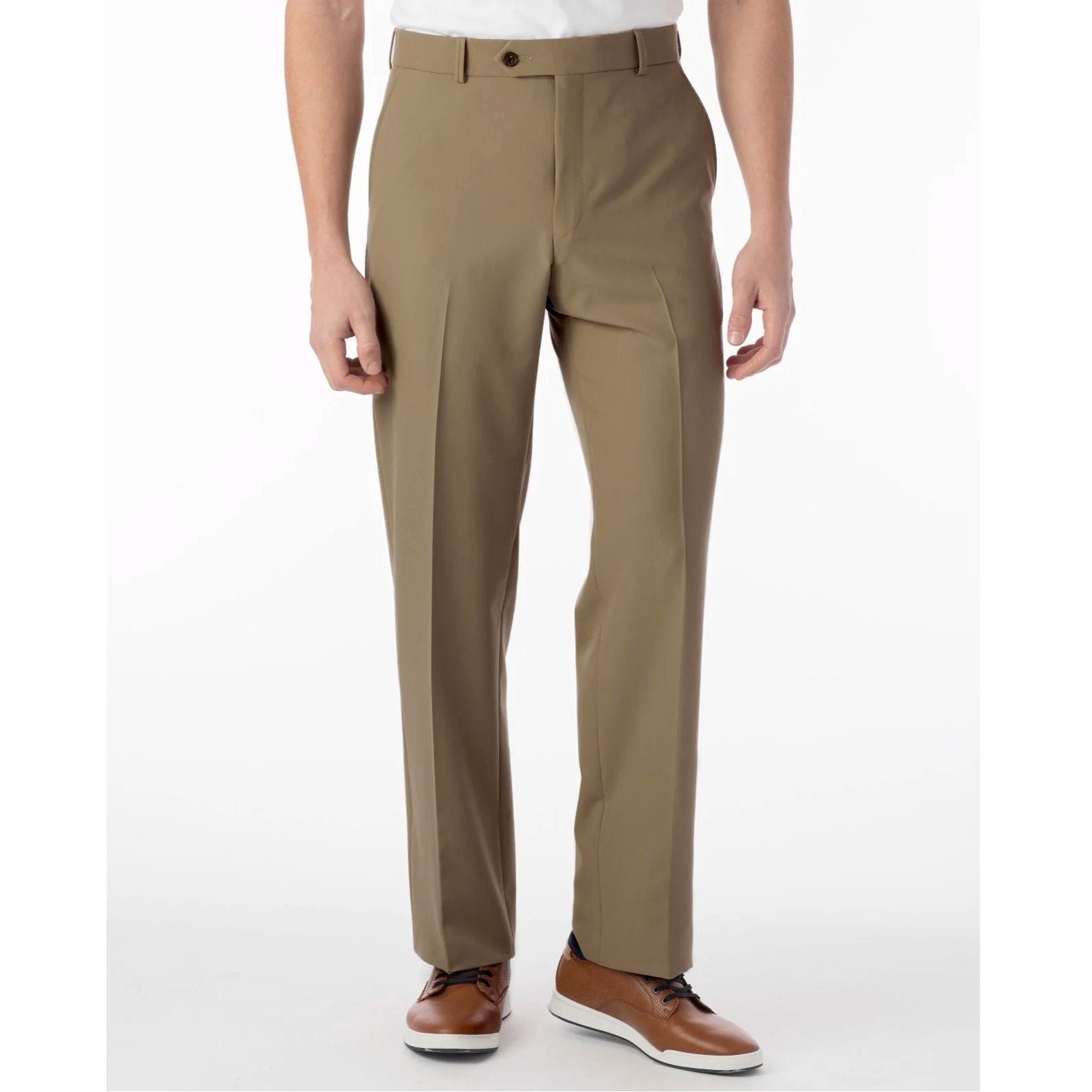 Performance Wool Blend Commuter Bi-Stretch Serge Comfort-EZE Trouser in Tan Mix (Flat Front Models) by Ballin