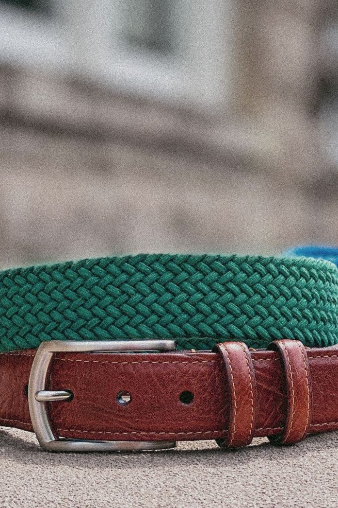 Italian Woven Cotton Elastic Belt in Dark Green by Torino Leather