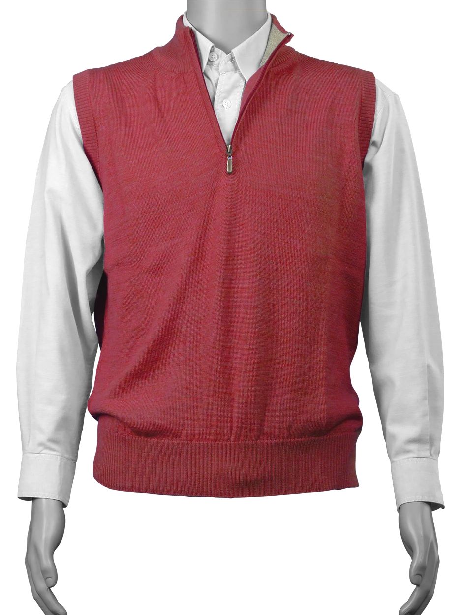 Royal Alpaca Half-Zip Mock Neck Sweater Vest in Red Coral Heather by Peru Unlimited