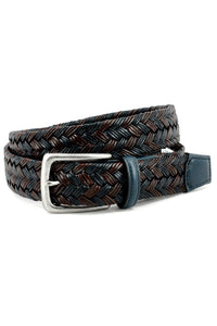 Italian Braided Leather Belt in Navy & Brown by Torino Leather