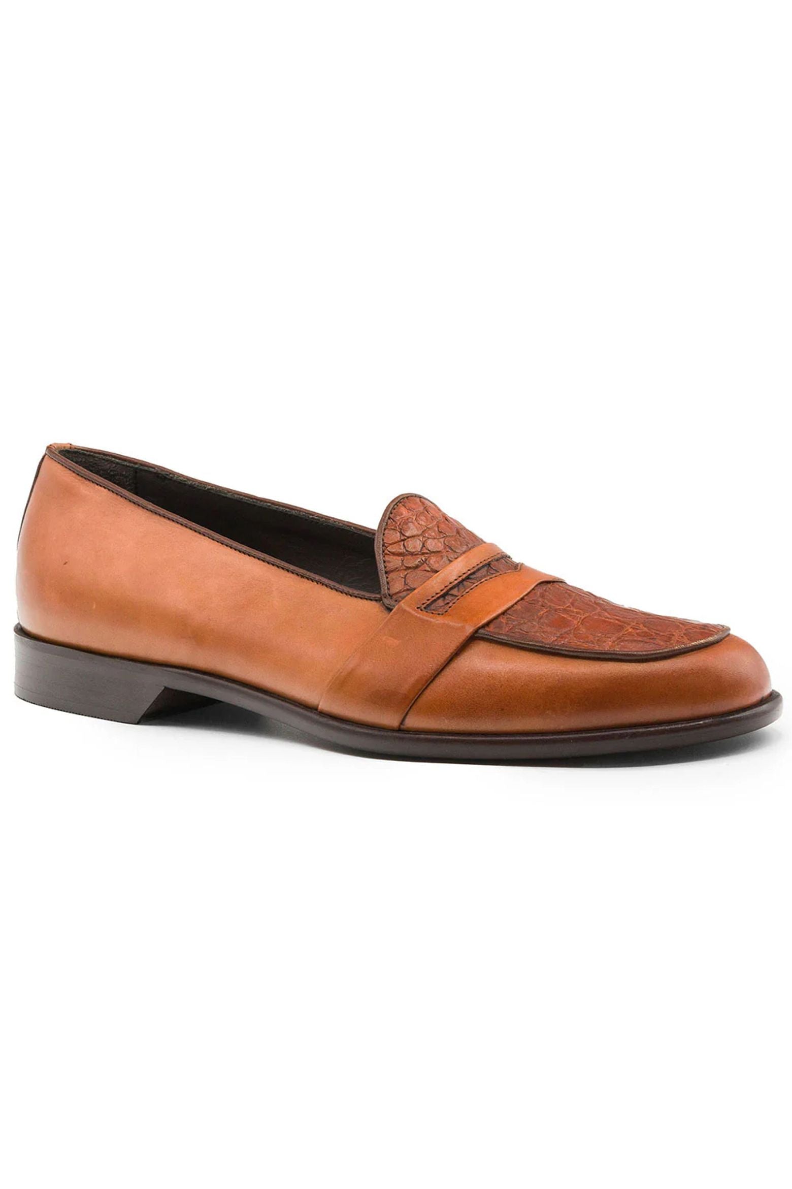 Milan Crocodile & Calfskin Slip-On Loafer in Cognac by Zelli Italia