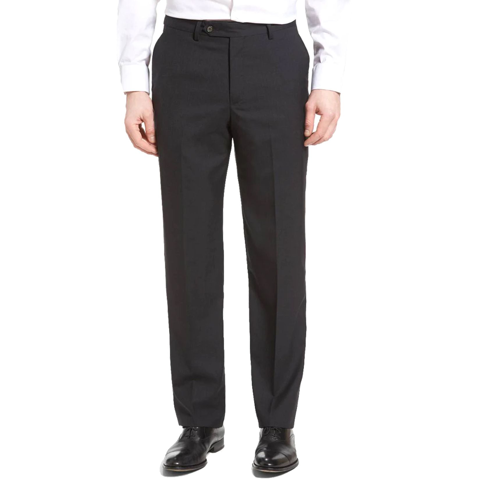 Worsted Wool Tropical Trouser in Charcoal (Hampton Plain Front - Regular & Long Rise) by Berle