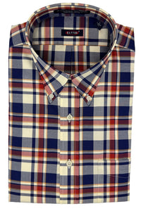 'Vance' Navy, Red, and Winter White Plaid Long Sleeve Beyond Non-Iron® Cotton Sport Shirt by Batton