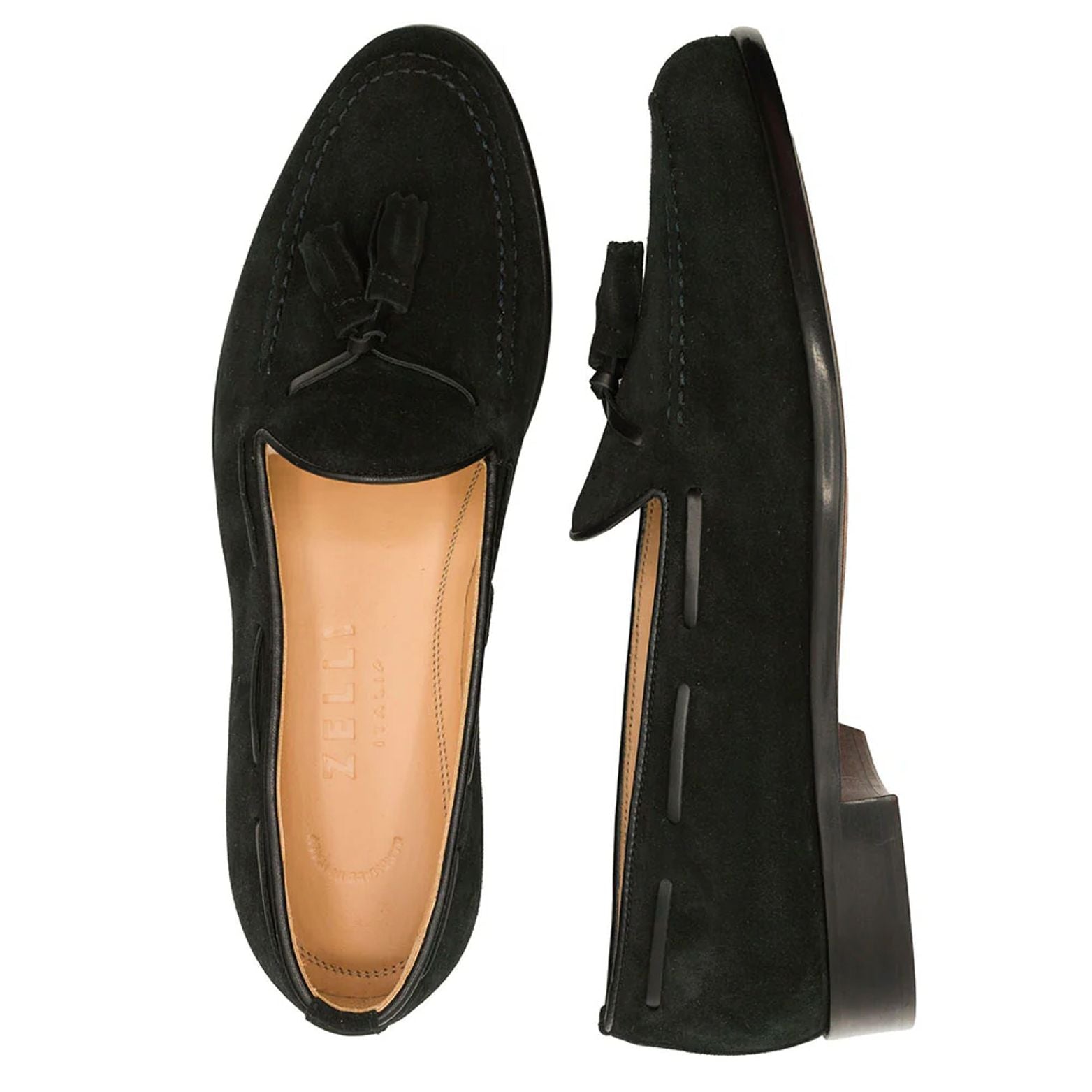 Franco Sueded Italian Calfskin Tassel Loafer in Black by Zelli Italia