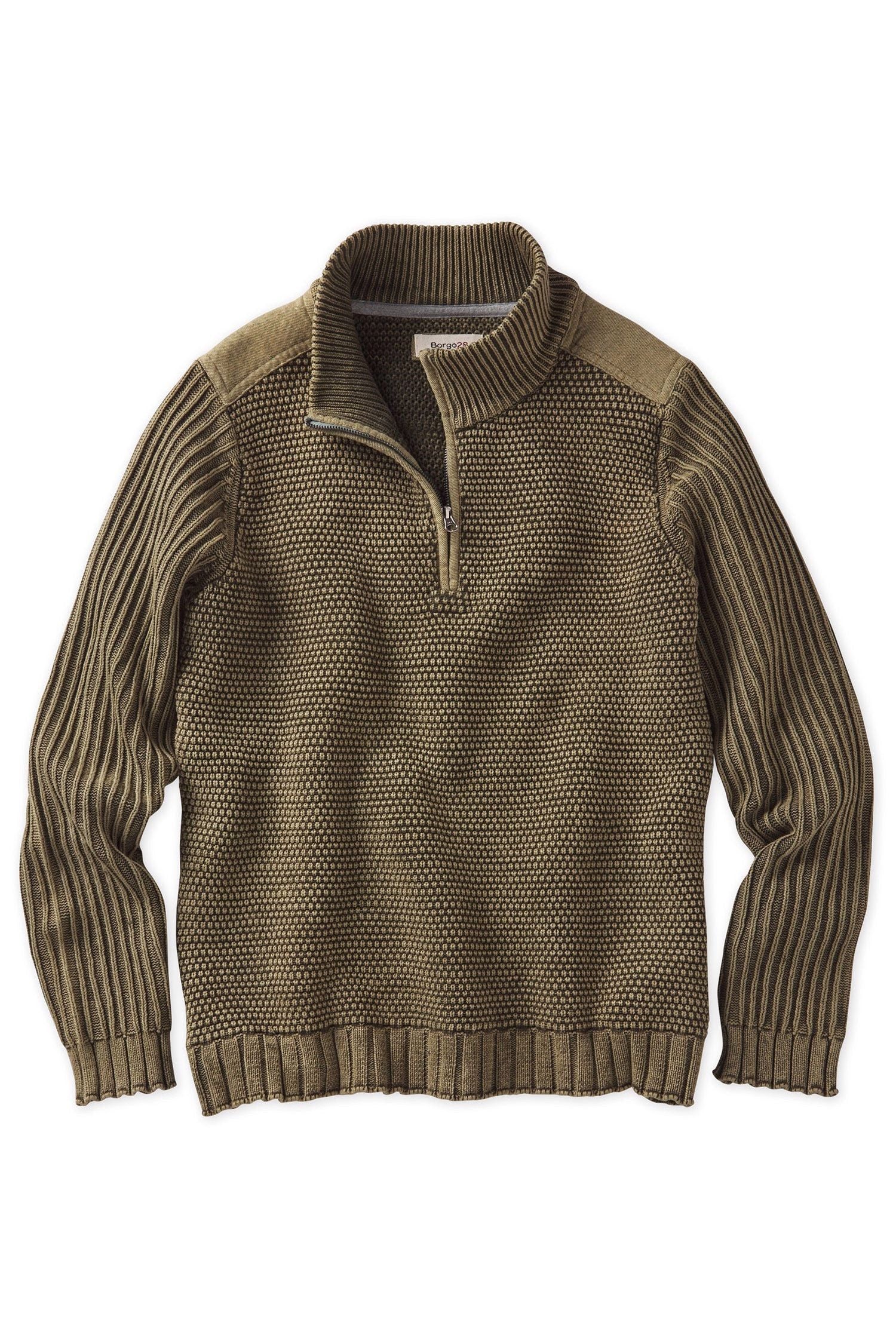 Quarter-Zip Stone Washed Cotton Sweater in Hunter by Borgo28