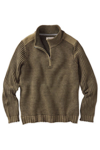 Quarter-Zip Stone Washed Cotton Sweater in Hunter by Borgo28