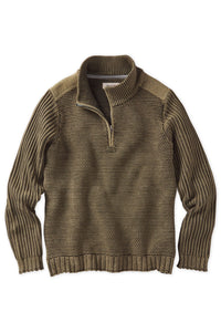 Quarter-Zip Stone Washed Cotton Sweater in Hunter by Borgo28