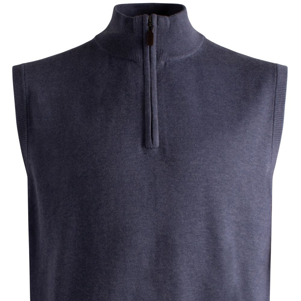 Cotton and Silk Blend Zip-Neck Sweater Vest in Steel Blue by Viyella