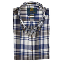 Navy. Chocolate, and Winter White Plaid Cotton and Wool Blend Button-Down Shirt by Viyella