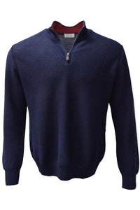 Baby Alpaca Links Knit Quarter-Zip Sweater in Navy by Blue 1899