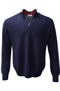Baby Alpaca Links Knit Quarter-Zip Sweater in Navy by Blue 1899