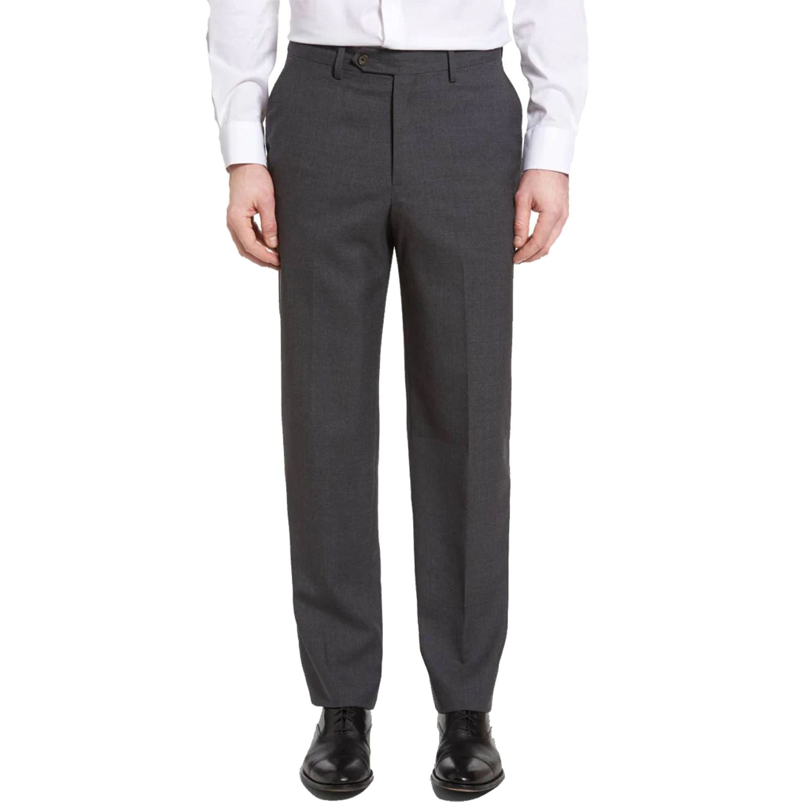 Worsted Wool Tropical Trouser in Medium Grey (Self Sizer Plain Front) by Berle
