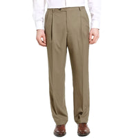 Worsted Wool Tropical Trouser in Tan (Self Sizer Double Reverse Pleat - Regular & Long Rise) by Berle