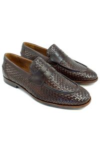 Boca Woven Leather Modern Penny Slip-On in Brown by Alan Payne Footwear