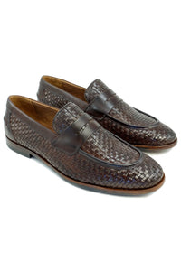 Boca Woven Leather Modern Penny Slip-On in Brown by Alan Payne Footwear