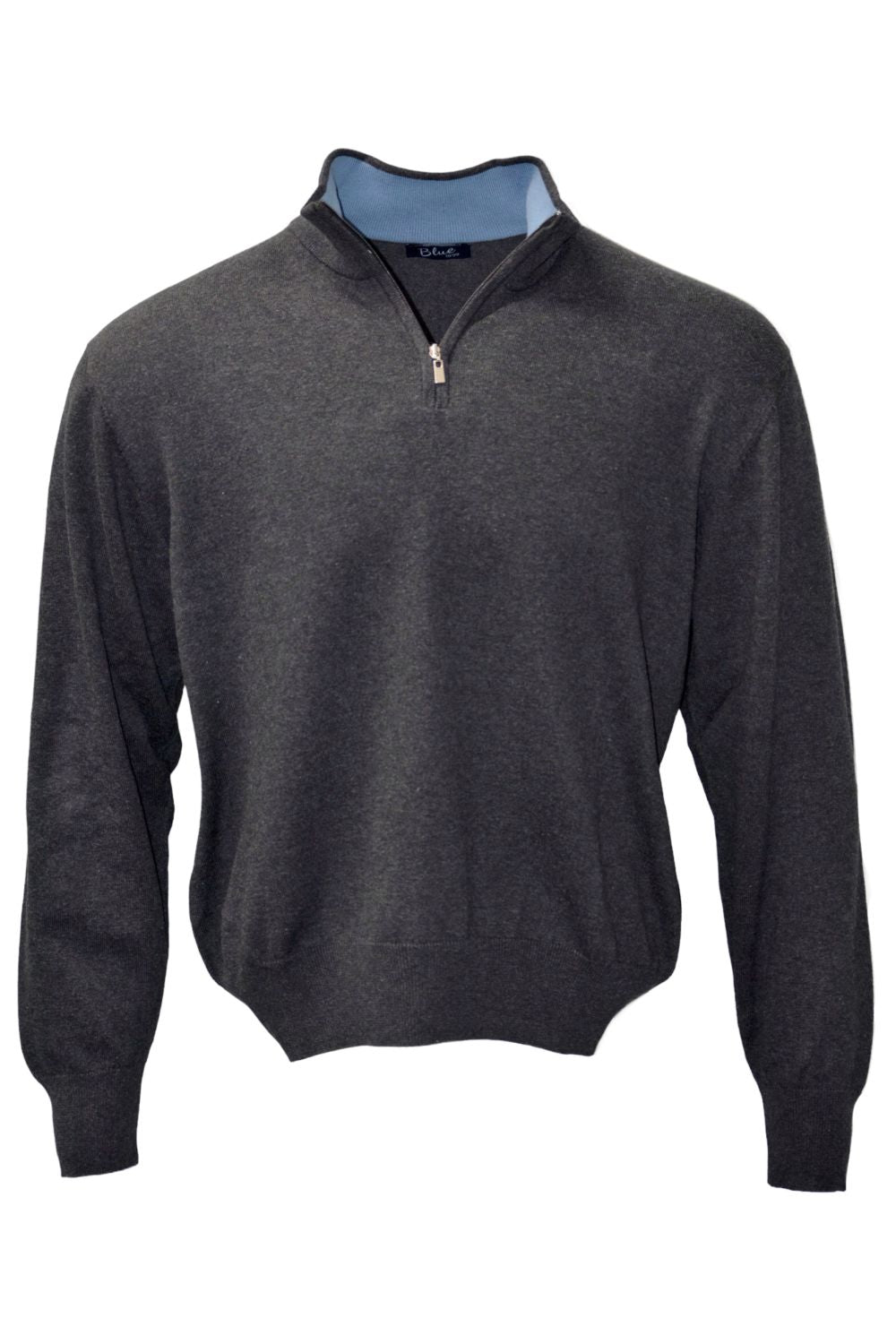 Lightweight Pima Cotton Quarter-Zip Sweater with Contrast Trim in Anthracite by Blue 1899