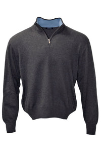 Lightweight Pima Cotton Quarter-Zip Sweater with Contrast Trim in Anthracite by Blue 1899