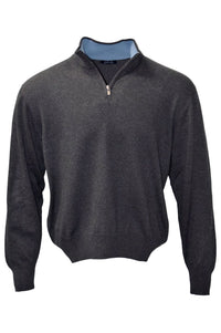 Lightweight Pima Cotton Quarter-Zip Sweater with Contrast Trim in Anthracite by Blue 1899