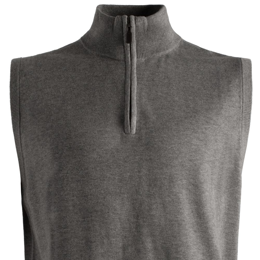 Cotton and Silk Blend Zip-Neck Sweater Vest in Grey by Viyella