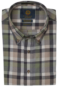 Sage, Taupe, and Grey Plaid Cotton and Wool Blend Button-Down Shirt by Viyella