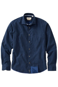 Italian Double-Faced Honeycomb Brushed Cotton Long-Sleeve Sport Shirt in Navy by Borgo28