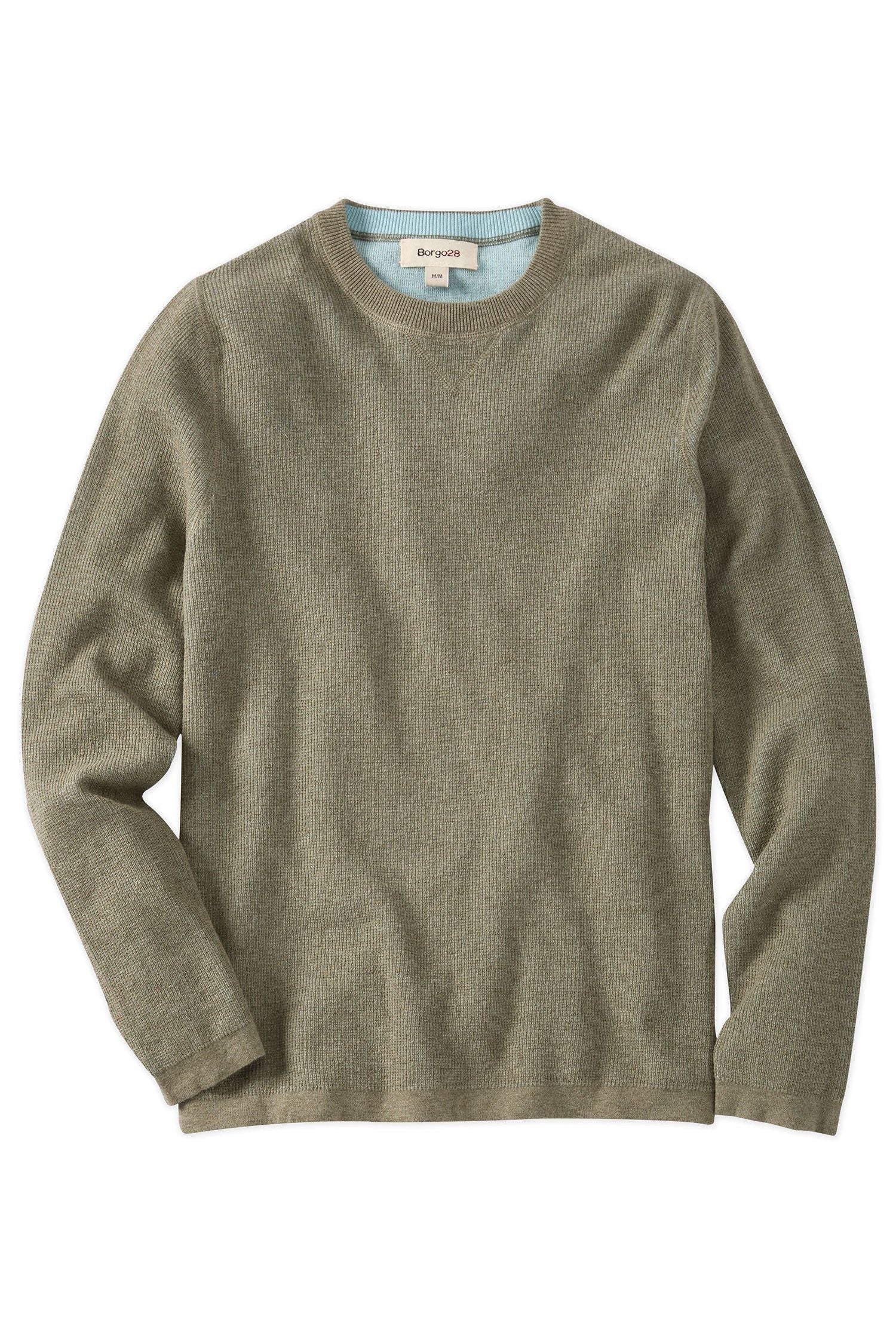 Reversible Cotton & Cashmere Sweater in Safari Green/Pale Aqua by Borgo28