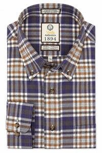 Purple, Camel, and Grey Plaid Cotton and Cashmere Blend '1894 Authentics' Button-Down Shirt by Viyella