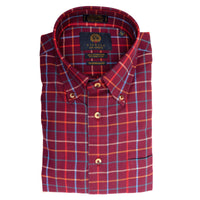 Wine Multi Check Cotton and Wool Blend Button-Down Shirt by Viyella
