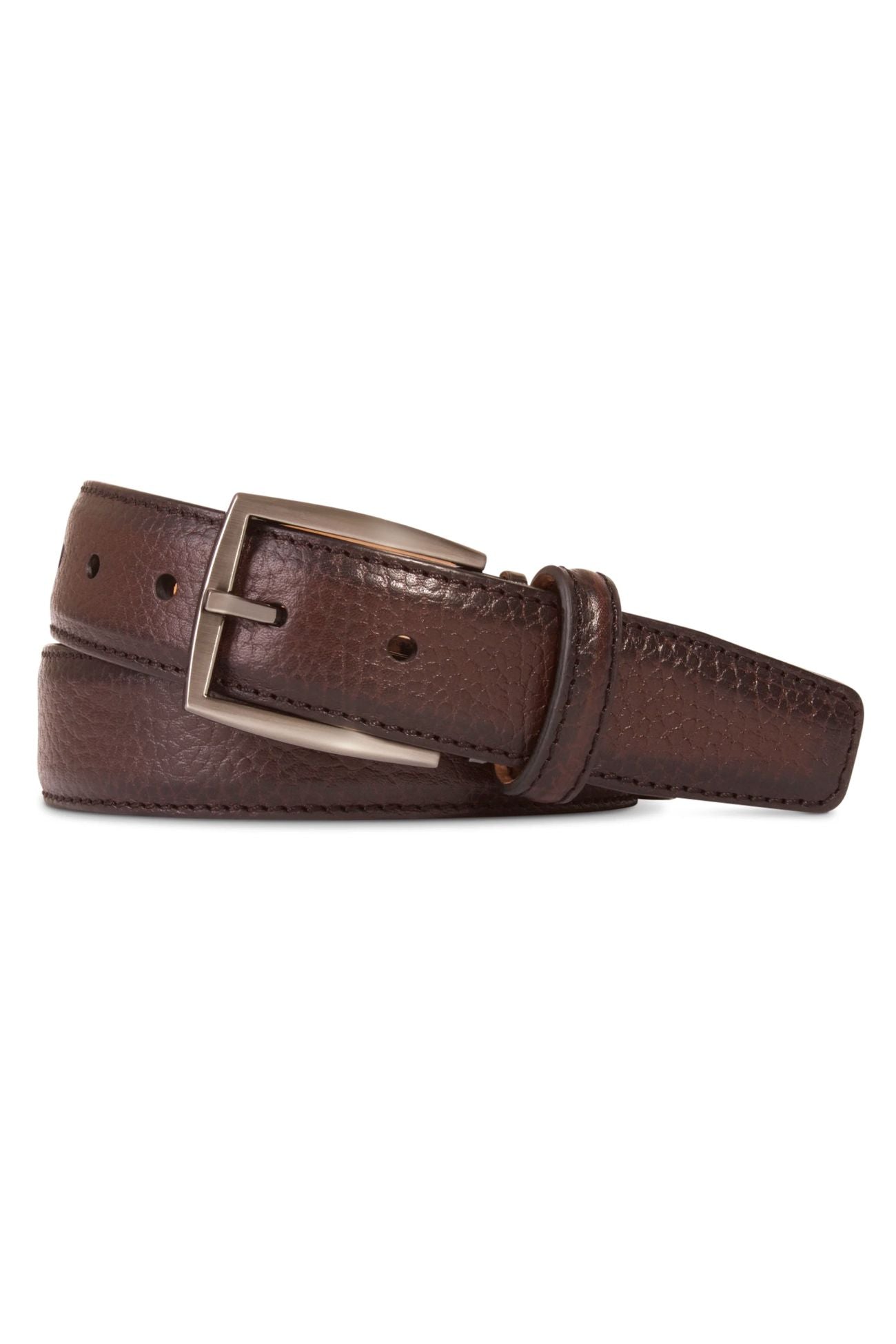 Italian Hand Burnished Scotch Grain Calfskin Belt in Deep Brown by Brookes & Hyde