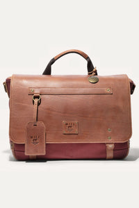 Wallace Canvas and Leather Messenger Bag in Burgundy with Tan Leather by Will Leather Goods