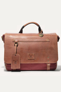 Wallace Canvas and Leather Messenger Bag in Burgundy with Tan Leather by Will Leather Goods