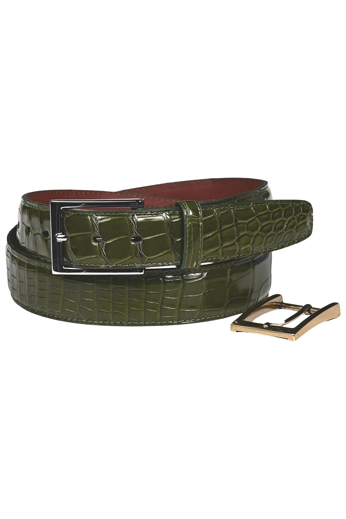 Genuine Waxed American Alligator Stitched Belt in Olive by Torino Leather