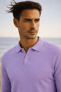 Pure Cashmere Polo Neck Sweater in Lavender by Milano Atelier