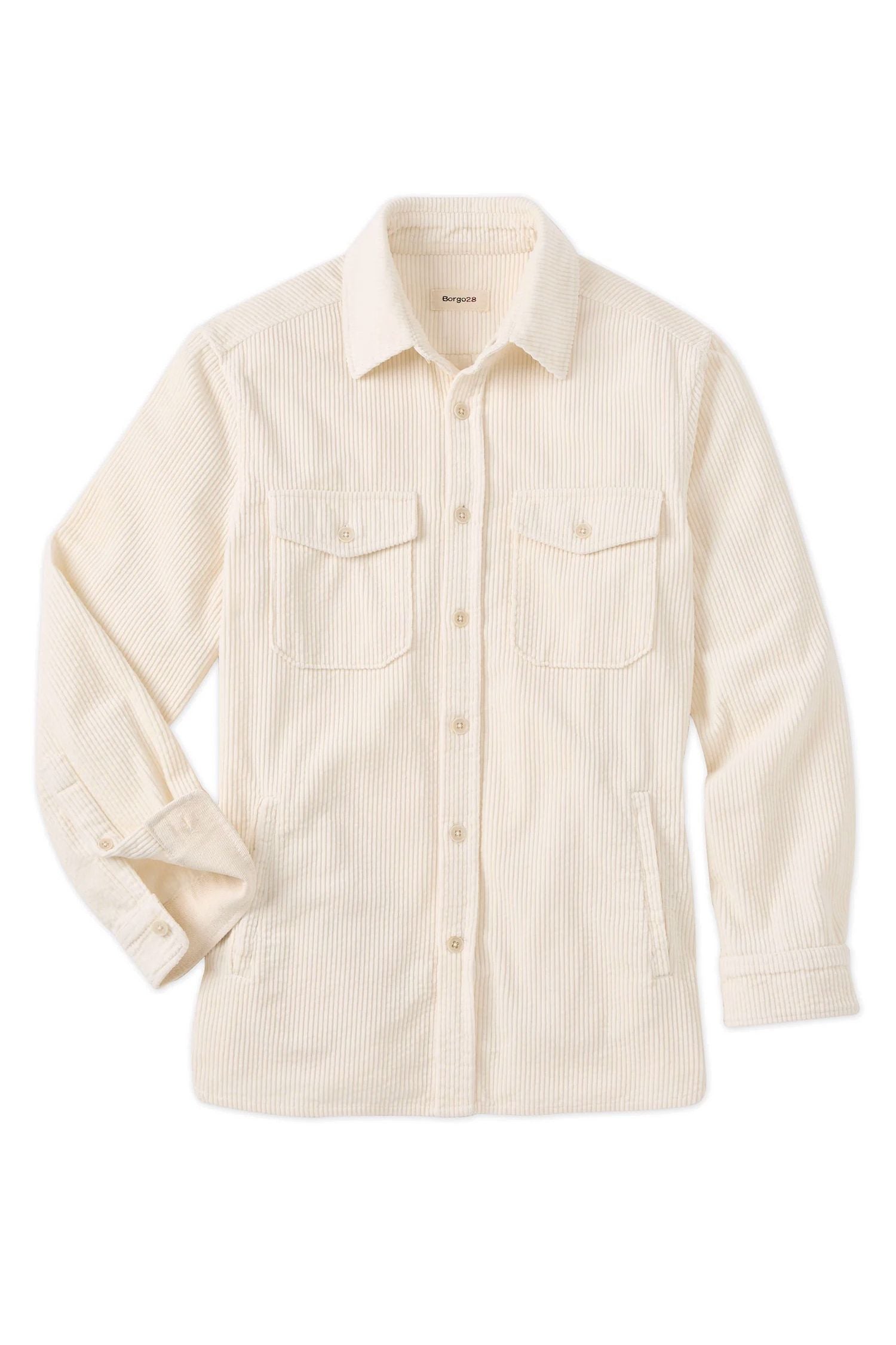Wide Wale Cotton Corduroy Overshirt in Off White by Borgo28