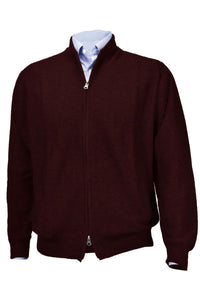 Royal Alpaca Double-Zip Cardigan Bomber Sweater Jacket in Wine Heather by Peru Unlimited