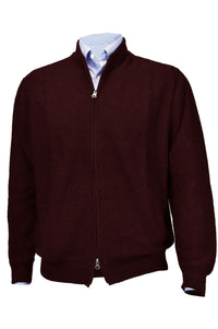 Royal Alpaca Double-Zip Cardigan Bomber Sweater Jacket in Wine Heather by Peru Unlimited