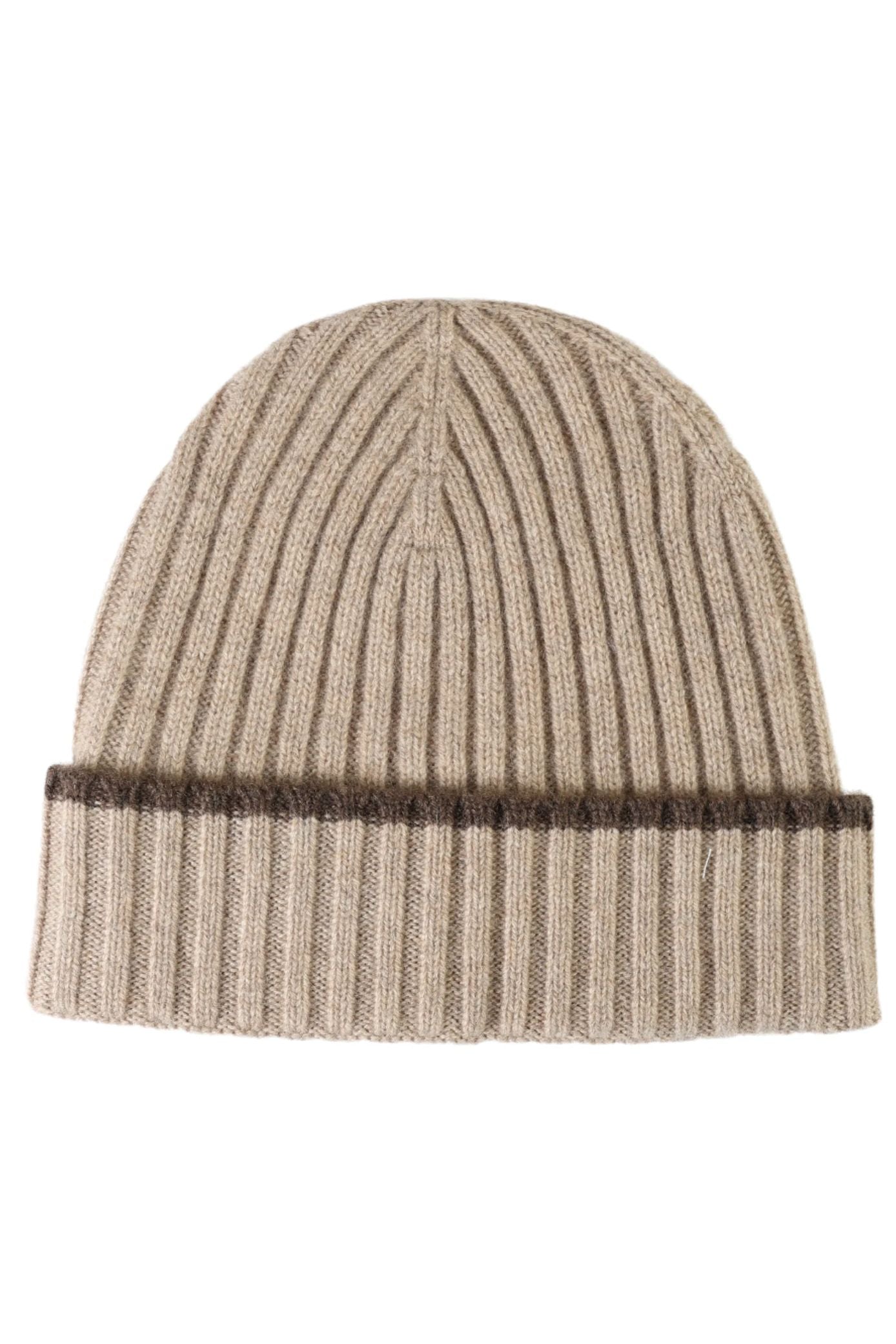 Pure Cashmere Rib Knit Beanie with Contrast Edge (Choice of Colors) by Wigens