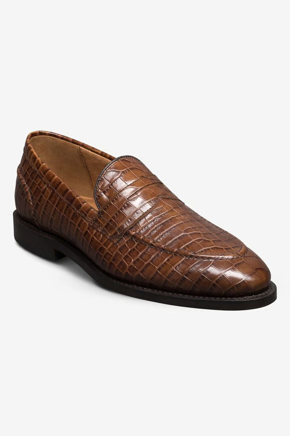 Randolph 2.0 Penny Loafer in Chili Embossed Croco Leather by Allen Edmonds