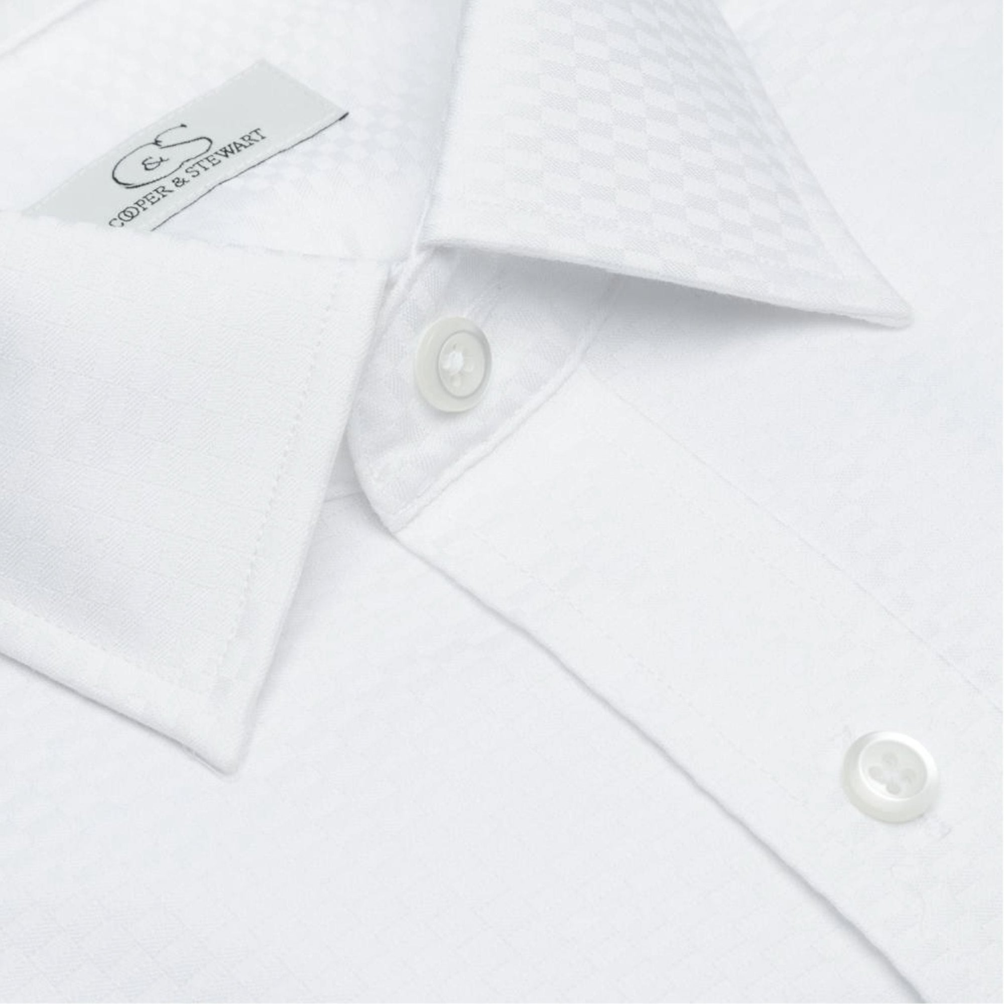 The Washington - Wrinkle-Free Tonal Check Cotton Dress Shirt in White (Size 15 1/2 - 34/35) by Cooper & Stewart