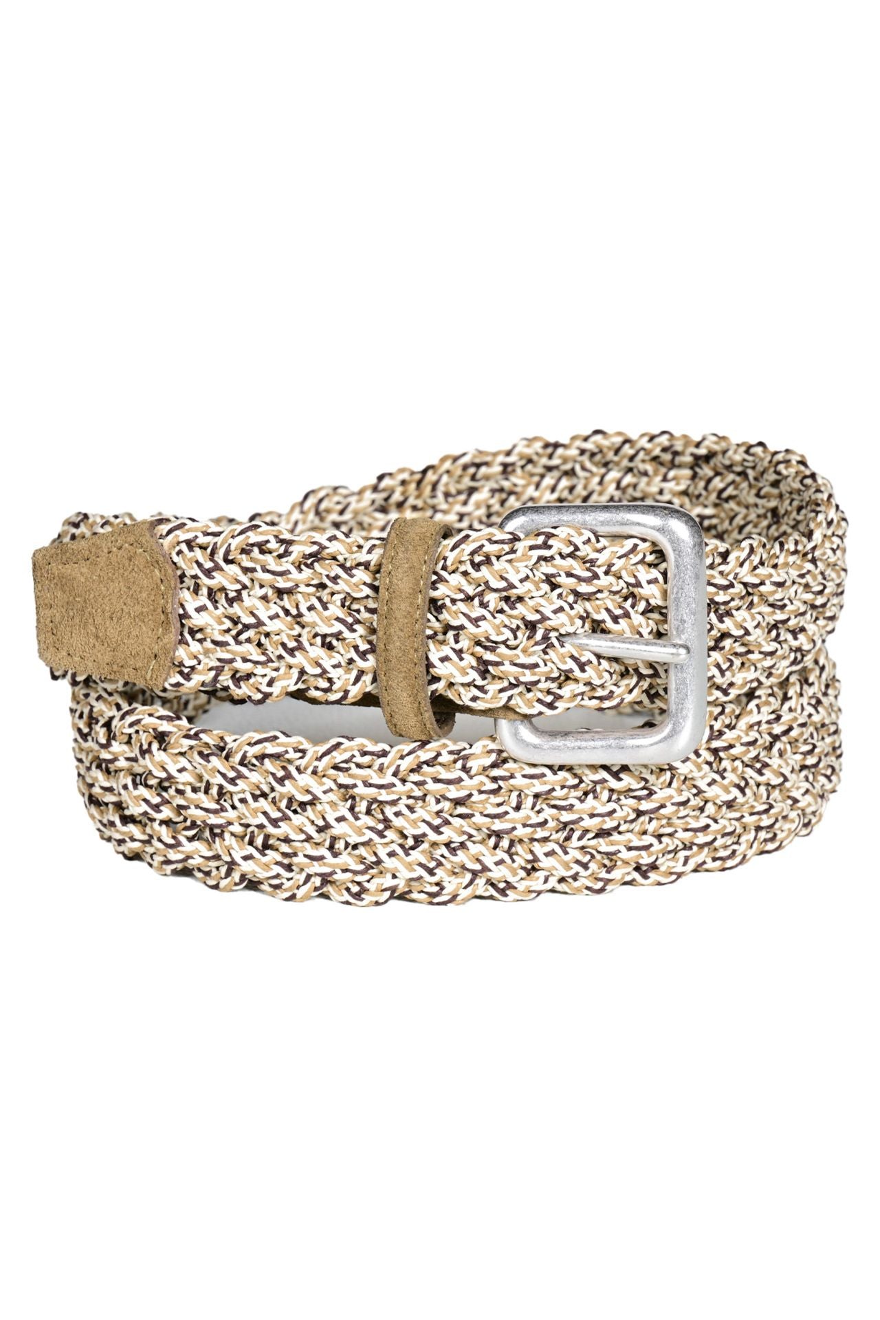 Italian Multicolored Woven Cotton Belt in Camel Multi by Torino Leather