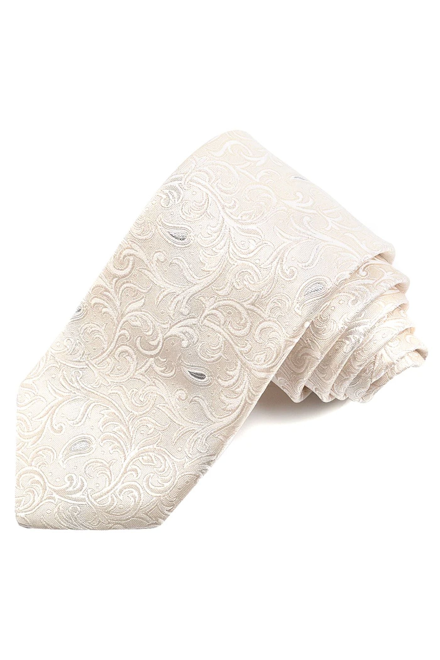 Off White with Metallic Silver Vine Teardrop Formal Woven Silk Jacquard Tie by Dion Neckwear