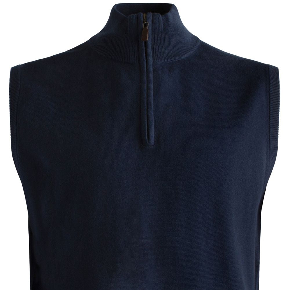 Cotton and Silk Blend Zip-Neck Sweater Vest in Navy by Viyella