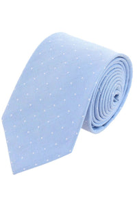 Churchill Chambray Polka Dot Linen and Silk Blend Tie in Light Blue by Trafalgar