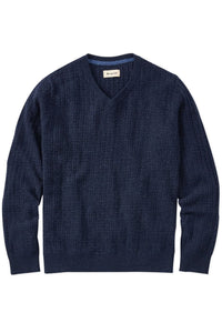 Fine Merino Wool Cable Knit V-Neck Sweater in Indigo by Borgo28