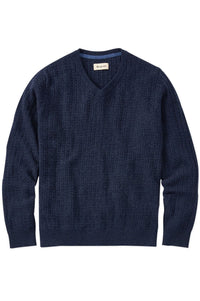 Fine Merino Wool Cable Knit V-Neck Sweater in Indigo by Borgo28